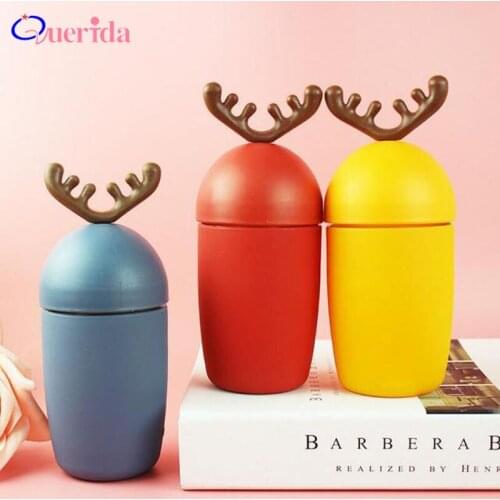 Cute Christmas Sika Deer Antlers Sports Water Bottles Portable Leakproof Outdoor Glass Drinking Bottles Student Cups