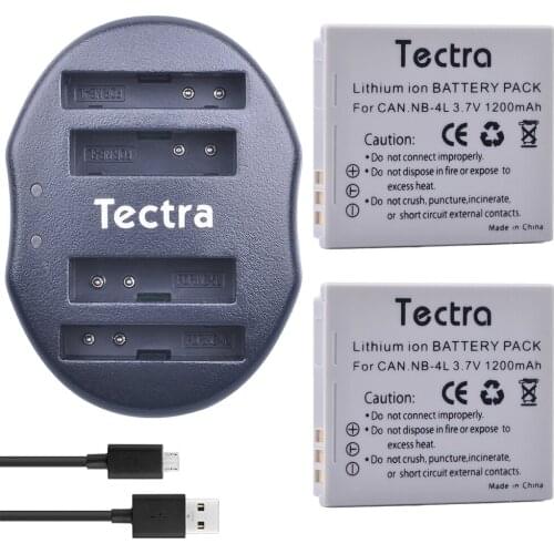Tectra 2 x NB-4L NB4L Replacement Battery + USB Dual Charger for Canon IXUS 60 65 80 75 100 I20 110 115 120 130 IS 117 220 225