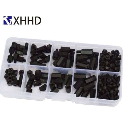 M3 Black Nylon Column Male Female Standoff Pillar Thread Plastic Hexagon PCB Motherboard Spacer Screw Nut Set Assortment Kit Box