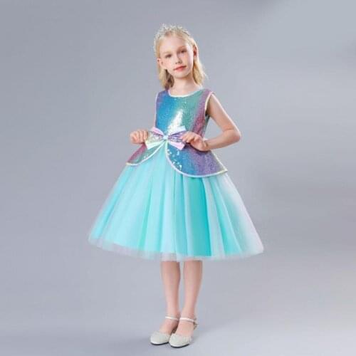 Girls Evening Dress Flower Girl Wedding Sequins Bow Tulle Dresses for Kids Birthday Party Vestidos Children Elegant Ball Gown