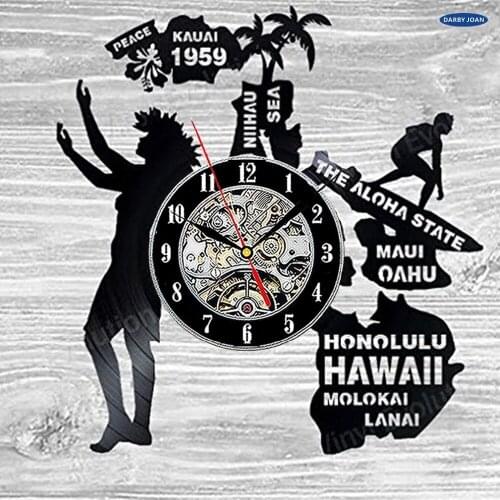 Hawaii Art Vinyl Wall Clock Gift Room Modern Home Record Vintage Decoration reloj