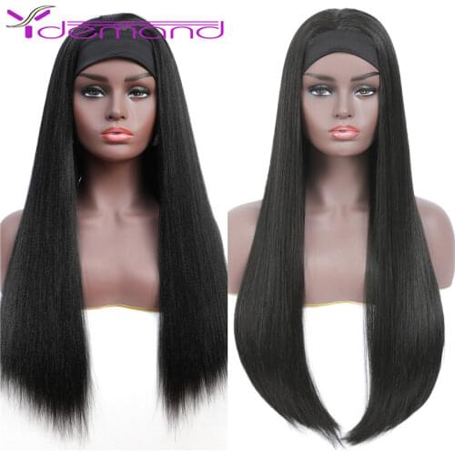 Y Demand Headband Scarf Long Straight Wig For African American Women Smooth Synthetic Hair Grip Natural Machine Made Wigs