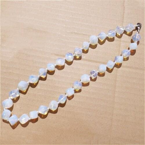 1 Strand/Approx 30Pcs Best Gift DIY Fashion Jewelry White Opal Square Unisex Pendant Necklace Length 210mm