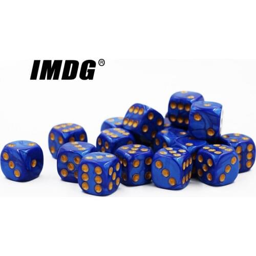 24Pcs/pack High Quality Boutique 16mm Acrylic Rounded Corners D6 Dice Marble Pattern Gold Dot Dice