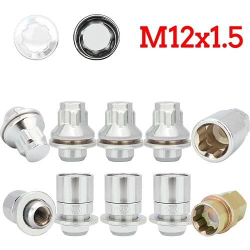 4x Alloy Steel Flowers Shaped M12 x1.5 Anti Theft Closed End Locking Wheel Safety Nuts Mag Wheels Lug With Key For Toyota Lexus