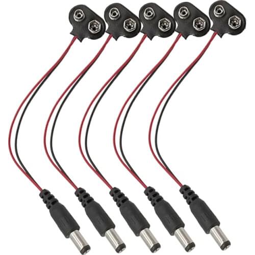 5Pcs T Type 9V DC Battery Snap Power Connector Adapter Cable Plug Clip Barrel Jack Connector For Arduino Uno R3 DIY T type