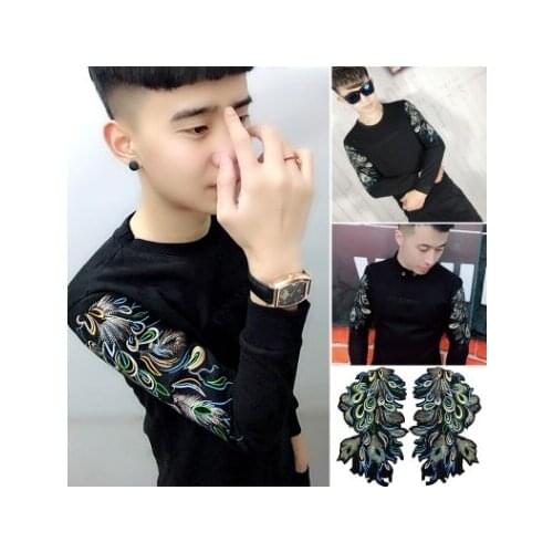 Free Shipping Fashion quality Exquisite Wings clothes Sweatshirt Diy Large patch Stickers peacock Tail fabric 2pcs