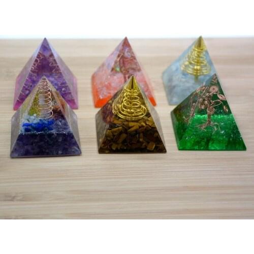 Large Chakra Pyramid Flower of Life Orgone Pyramid Natural Crystal Pyramid amethysts aquamarines energy tower for decoration