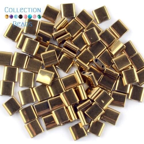 Natural Stone Gold Plated Double Hole Hematite Square Spacer Loose Beads For DIY Jewelry Making Necklace Bracelet Accessories