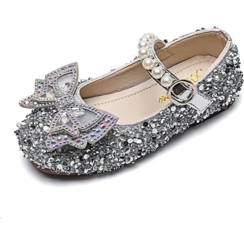 COZULMA Children Casual Shoes Kids Princess Diamond Pearl Leather Dress Shoes Baby Girls Soft Sole Dance Shoes Bow Beading 21-35