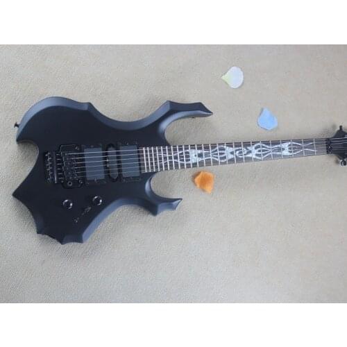 Custom 6 string Gai electric guitar,metal black body,tremolo bridge,HSH pickups,neck bolt on body,sun fire pearl shellinlay