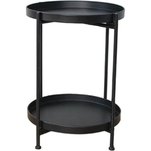 HOT SALE 2-Tier Round Side Table End Table Metal Sofa Coffee Table, Small Folding Table Living Room Office Flower Stand (Black)