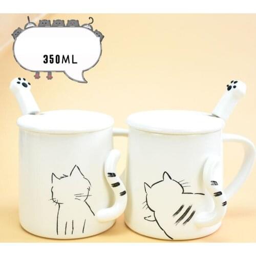 350ml Embossed Craft Cartoon Cat Ceramic Coffee Mug Simple Home Breakfast Milk Tea Cup Creative Couple Children Style Gift Cup