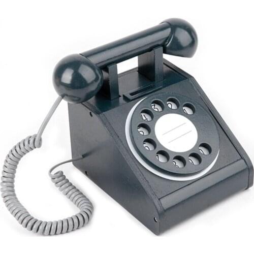 1 Set Childrens Play House Creative Landline Phone, Imitation Wooden Antique Dial Telephone Toy for Early Education 69HE