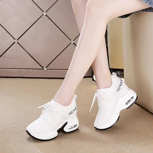 New Lace Breathable Sneakers Women Shoes Comfortable Casual Woman Platform Wedge Shoes Lace-Up
