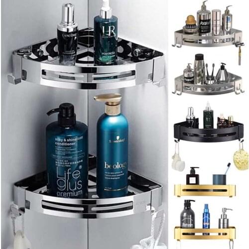 Stainless Steel Kitchen Organizer Bathroom Shelf Shower Sucker Wall Mounted Corner Shelf Kitchen Organizer No Punch with Hook