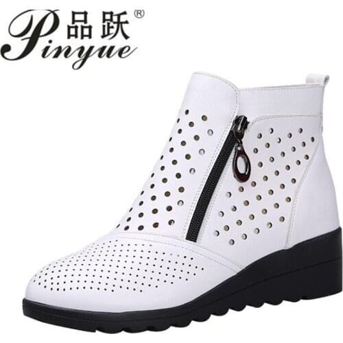 Size 34--41 Fashion Hollow Out Short Boots Women Zip Leather Soft Ankle Boots Woman Casual Non-slip Summer Walking Shoes