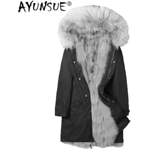 AYUNSUE Parka Homme Real Fur Coat Men Winter Jacket Fox Fur Liner Fashion Long Coat Korean Mens Mink Jackets F-NL-1701 KJ1516