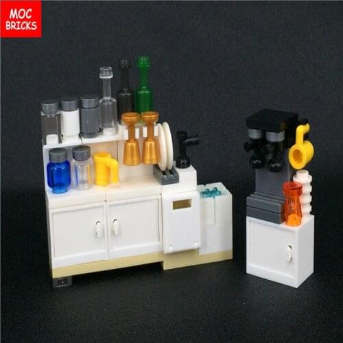 Set Sale MOC Bricks Kitchen cabinets utensils & Coffee machine DIY Action Figures Kids Building Blocks Assembled Toys kids Gift