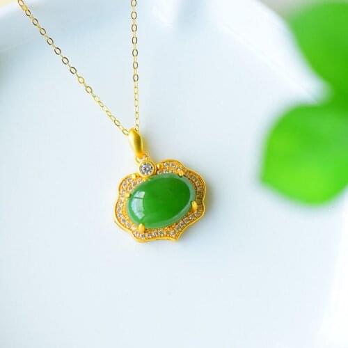 Natural Hetian Jade Green Jade Lucky Pendant S925 Sterling Silver Pendant Fashion Safety Accessories Necklace Ornament for Women