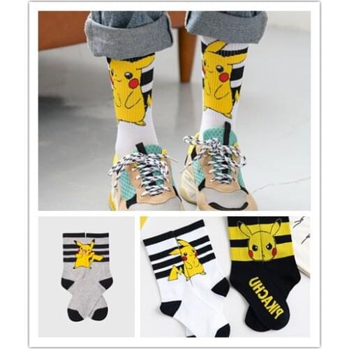 Pokemon Pikachu Medium Tube Socks Women Cute Cartoon Socks Mens Soft Breathable Combed Cotton Socks Sports Funny Hip Hop Socks