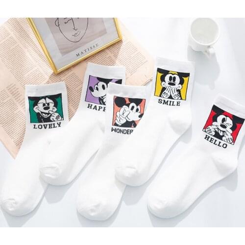 Disney Girl 1Pair summer new Korean tide cartoon Mickey sweet cute white Funny street women socks student girl Middle tube sock