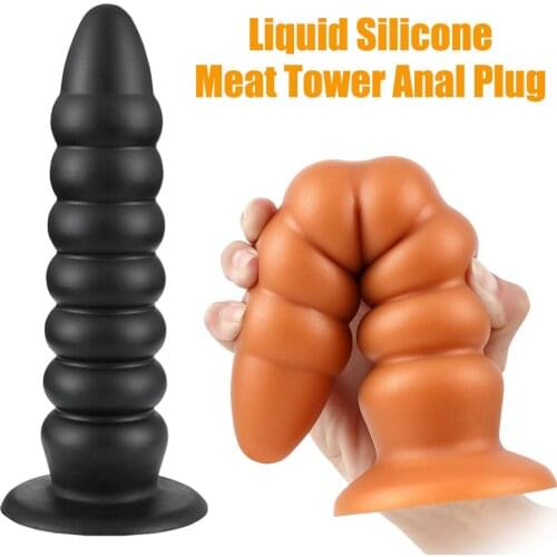 Newest Super Huge Anal Plug Liquid Silicone Anal Beads Plug Big Dildo Thread Meat Tower Butt Plug Prostate Massage Adult Sex Toy