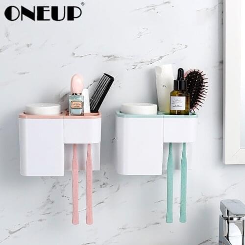 ONEUP Inverted Waterproof Toothbrush Holder Punch-free Cosmetic Storage Rack Multi-purpose Toothpaste Bathroom Accessories Set