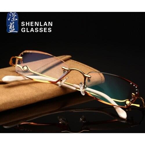 Diamond Trimmed Eyeglasses Frame Womens Rimless Eyeglasses Myopia Presbyopic Eyeglasses Frame Prescription Glasses