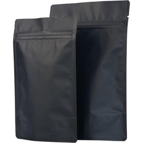 Wholesale 50pcs Matte Black Stand up Aluminum Foil Zip-lock Bag Doypack Black Foil Capsule Snack Cookie Tea Coffee Packaging Bag