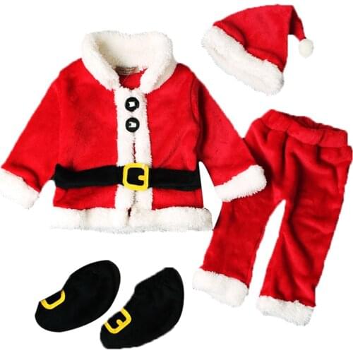 6M-3Y Christmas Baby Santa Costumes Toddler Newborn Baby Kid Boys Girls Red Xmas Clothes Set Warm Coat pants Hat shoes 4pcs/set