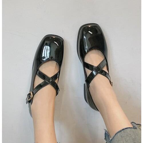 Spring Autumn Women Flats Cross-tied Lolita Shoes Leather Mary Janes Shoes Buckle Strap Ladies Shoes Low Heels Casual Shoe 9055G