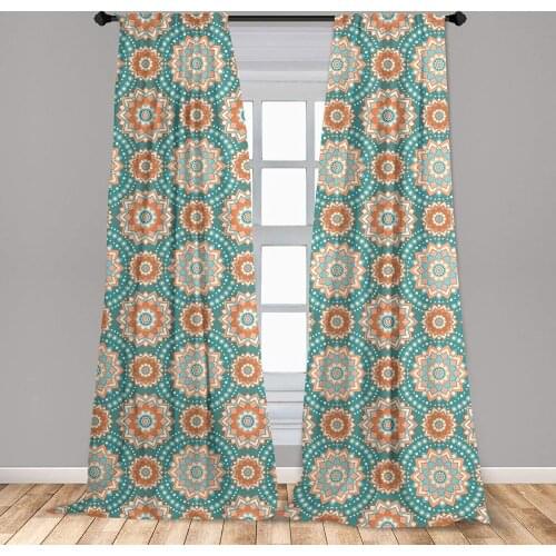 Blue Beige Lotus Curtains Mandala Motifs of The Oriental Cultures with Bohemian Window Treatments for Living Room Bedroom Decor