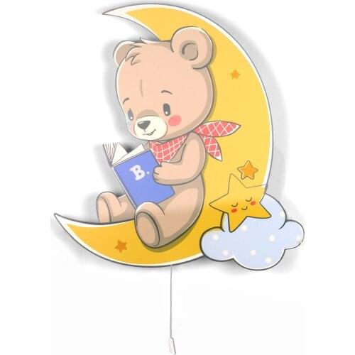 Sitting Bear Moon Wooden Design Lighting Decorative Modern Bedroom Wall Lamps Led Light Night Light 2021 Model 002