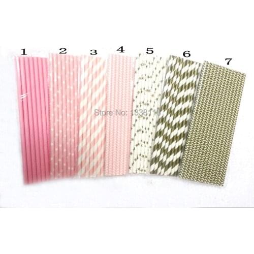 25pcs Light Pink Gold Paper Straws For Baby Shower Wedding Party Kids Birthday Party Decoration Supplies Paper Drinking Straws