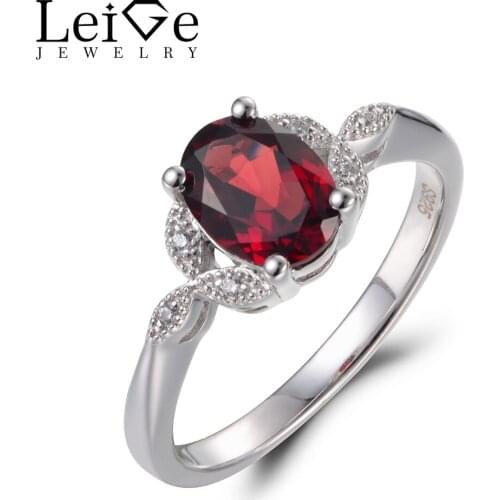 Leige Jewelry Wedding Rings Natural Red Garnet Rings January Birthstone Oval Cut Gemstone 925 Sterling Silver Romantic Gifts