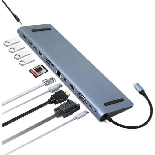 USB C Docking Station USB HUB TYPE C to HDMI VGA HUB RJ45 MINI DP 12 In 1 with PD for PC Laptop Macbook Huawei Samsung