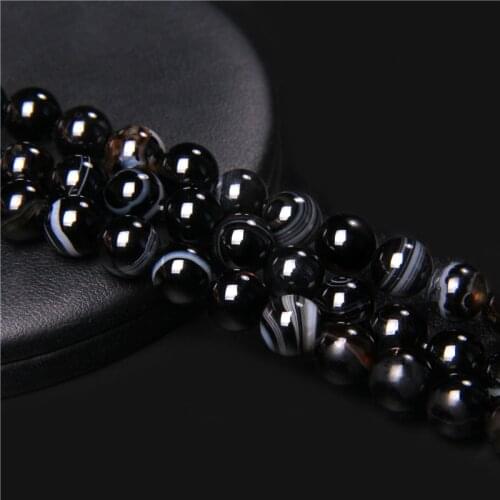 High Quality Natural Stone Black Stripe Onyx Agates Round Loose Beads 4 6 8 10 12MM Pick Size For Jewelry Making Bracelet Diy