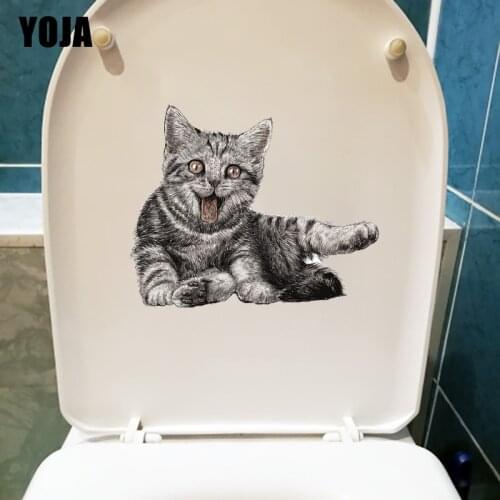 YOJA 24.2×19.8CM Cute Pet Cat Cartoon Wall Stickers Mural Personality Home Decor Toilet WC Accessories T1-3009