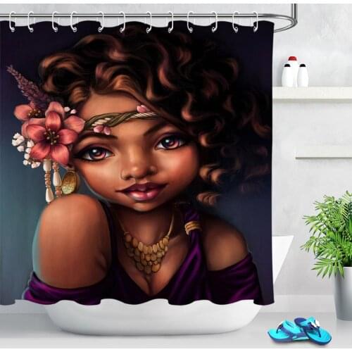 African Girl Shower Curtain Bathroom Decor Black Afro Woman American Girls Waterproof Fabric Bath Curtains Set With 12 Hooks