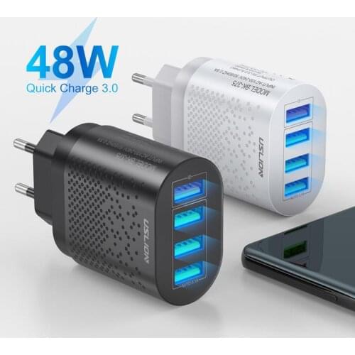 EU/US Plug USB Charger 5V3A Quik Charge 3.0 Mobile Phone Charger For IPhone 11 Samsung Xiaomi 4 Port 48W Fast Wall Chargers