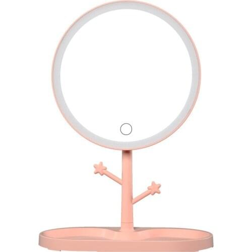 LED Makeup Mirror With Light Ladies Makeup Lamp With Storage Desktop Rotating Mirror Round Shape Cosmetic Mirrors Christmas Gift