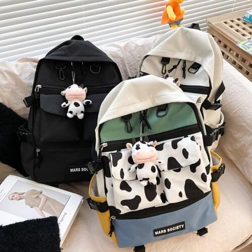Women Backpack 2021 Black White Cow Pattern Shoulder Bag Large Capacity Nylon High School Bags For Teenagers Mochila Backpack