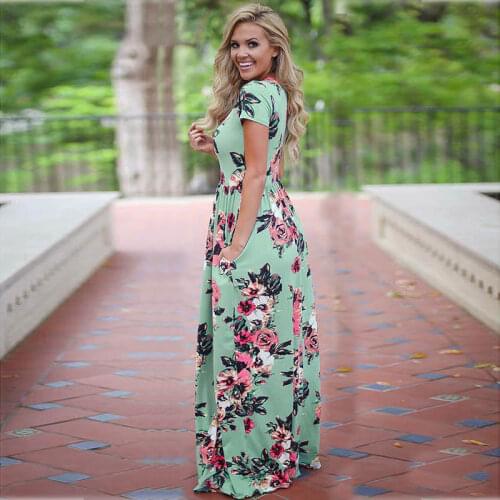 3XL Women Short Sleeve Floral Print Large Size Long Dress 2021 Autumn Summer Robe Dress Casual O-Neck Maxi Sundress