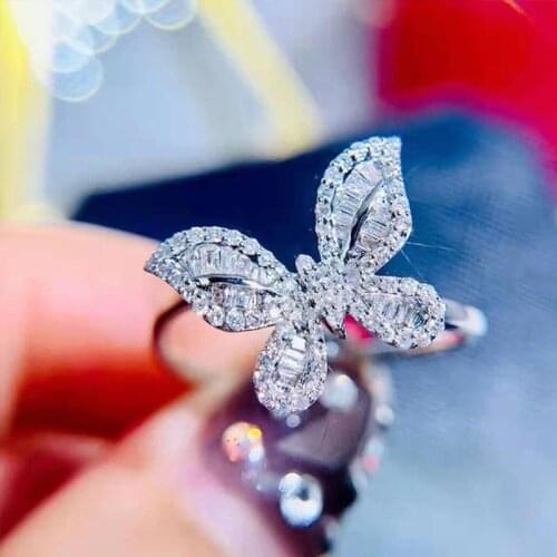 925 sterling silver Bling Zircon Stone Butterfly Index Finger Rings for Women Fashion Wedding Engagement Ring Jewelry