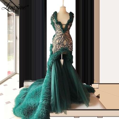 Green Mermaid Long Evening Dresses 2020 Newest V Neck Arabic Custom Made Prom Dress Robe De Soiree Women Party Gowns Vestidos