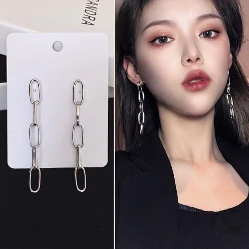1 Pair Punk Black Multiple Styles Metal Long Tassel Crystal Drop Earrings for Women Gift Gothic Street Pop Hip Hop Ear Jewelry