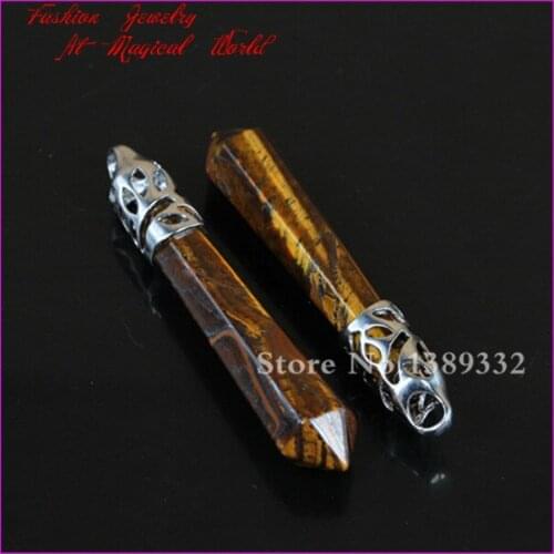 1Pc Natural Tiger Eyes Gems Quartz Long Wand Pendulum Pendant Powerful Healing Point Chakra Reiki Pendant Pendulum 60mmX10mm