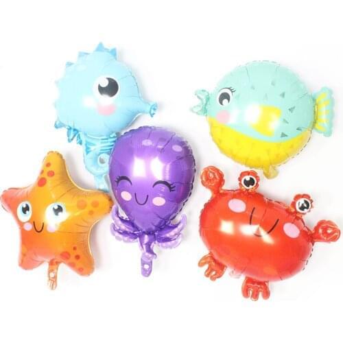 1piece Cartoon Sea world big fish octopus shark starfish foil balloons happy birthday party ballon ocean animal holiday toy ball