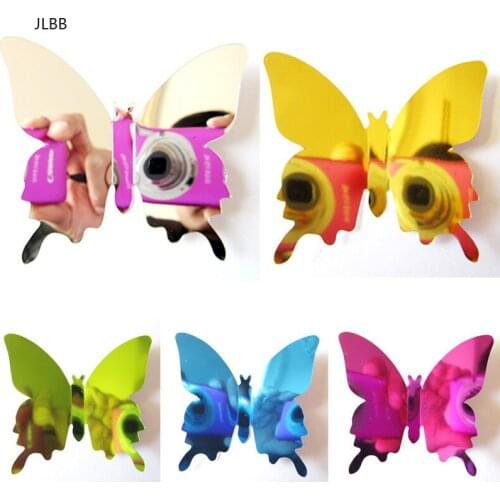 12 pcs/Lot Hot Sales Mirror Sliver 3D Butterfly Wall Stickers Party Wedding decor for DIY Home Decorations animals sticker